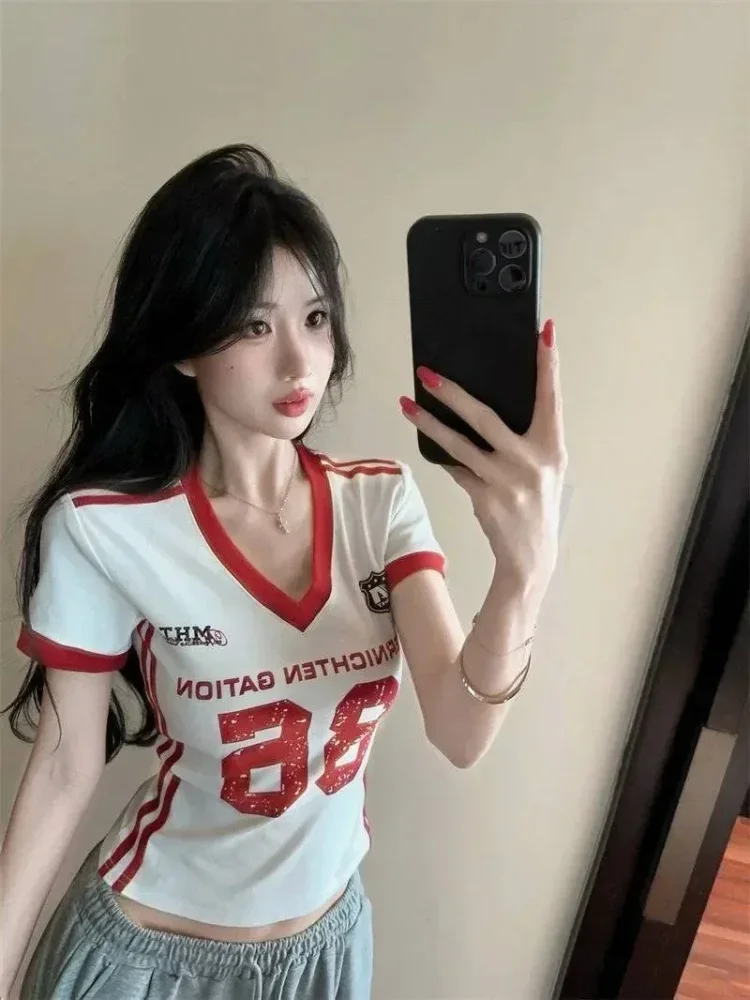 ASAYA Atasan wanita gaya korean dengan motif cetak baru dan lengan pendek