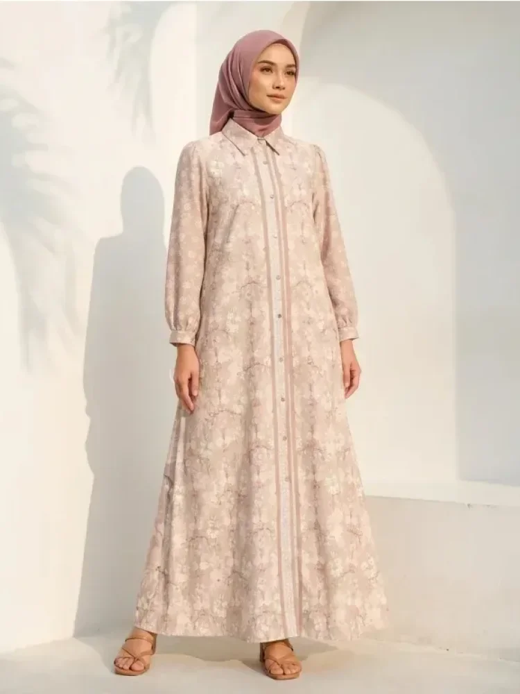 [DISKON KILAT]ASAYA Women's long-sleeved floral print casual commuting dress