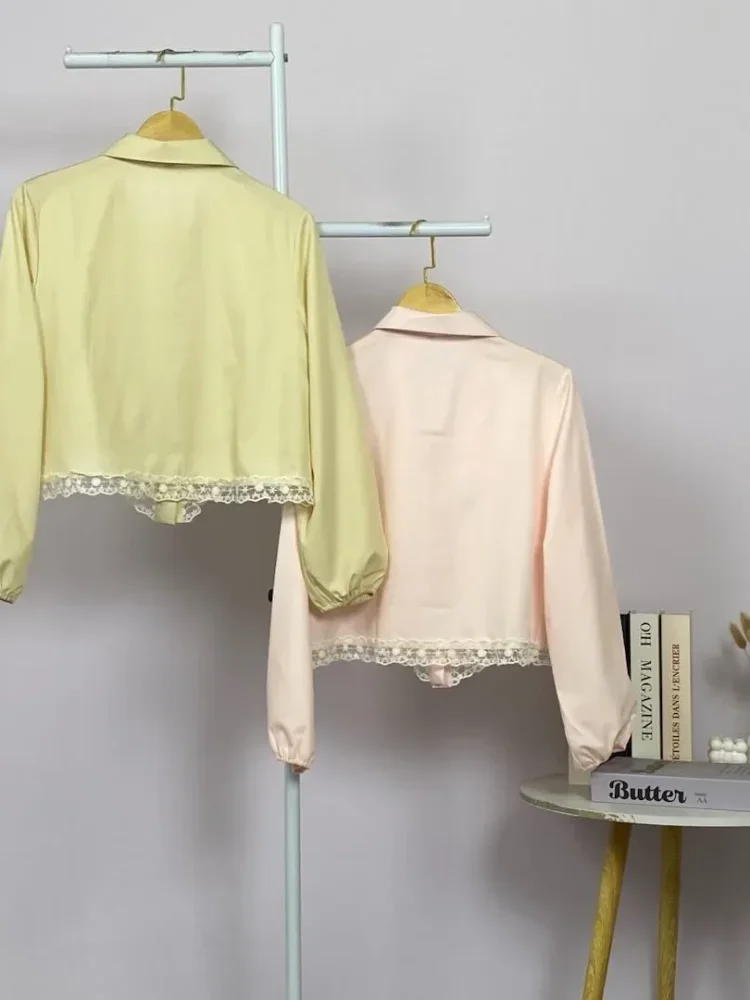 ASAYA Kemeja wanita warna polos model terbaru dengan desain renda elegan dan garis-garis ramping
