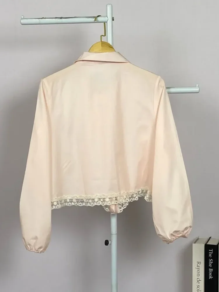 ASAYA Kemeja wanita warna polos model terbaru dengan desain renda elegan dan garis-garis ramping