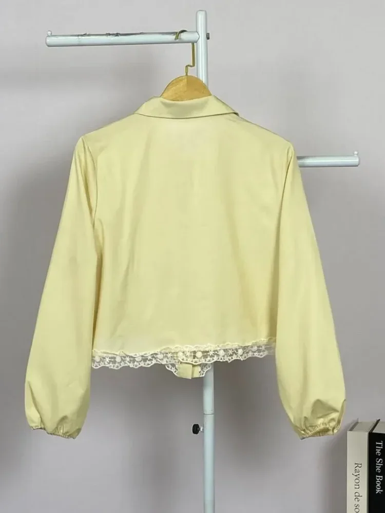 ASAYA Kemeja wanita warna polos model terbaru dengan desain renda elegan dan garis-garis ramping