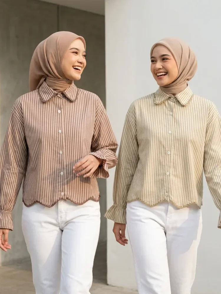 ASAYA Kemeja lengan panjang gaya korea terbaru dengan desain kelim asimetris.