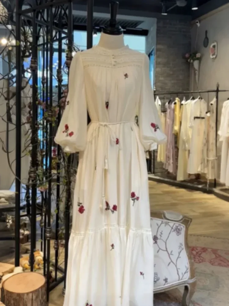 CHICMORE Gaun maxi lengan panjang model longgar dengan motif terbaru kekinian