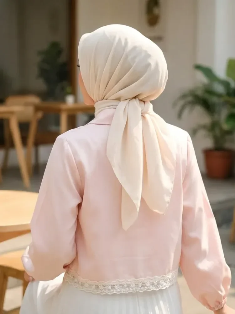 ASAYA Kemeja wanita warna polos model terbaru dengan desain renda elegan dan garis-garis ramping