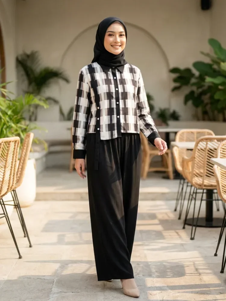ASAYA Setelan wanita dua potong dengan desain tidak beraturan, dipadukan dengan celana longgar dua potong