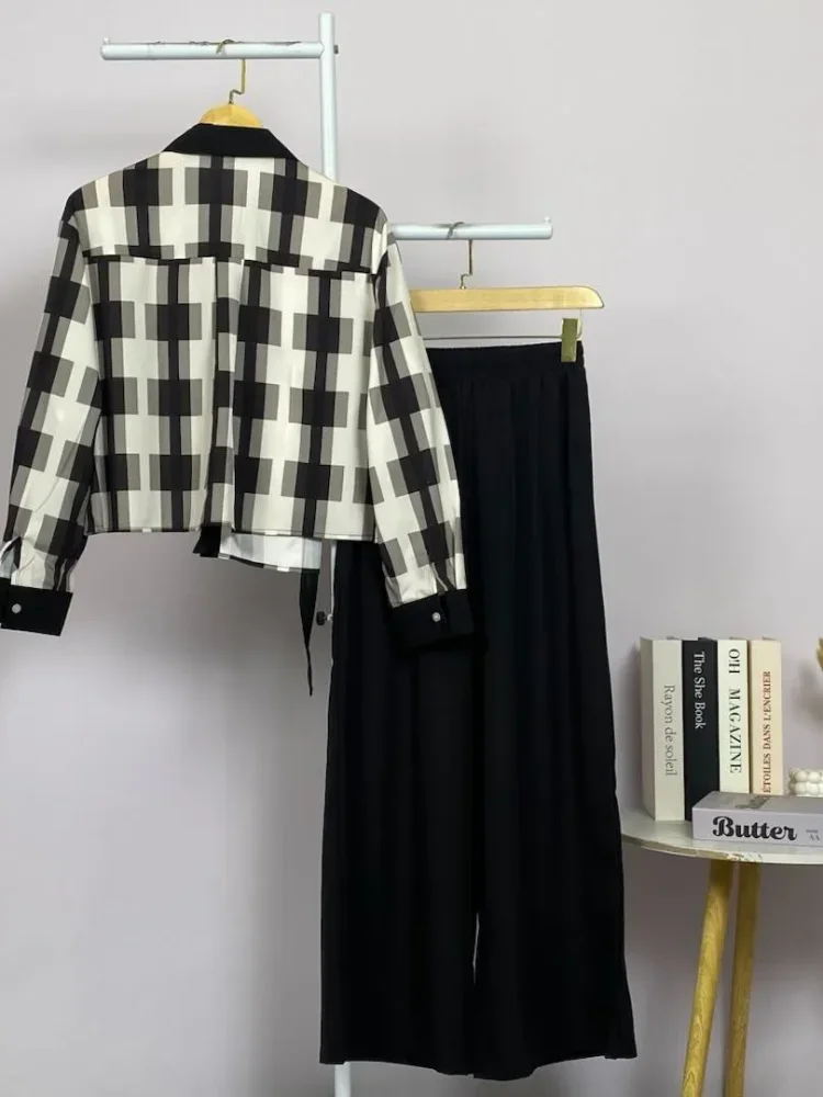 ASAYA Setelan wanita dua potong dengan desain tidak beraturan, dipadukan dengan celana longgar dua potong