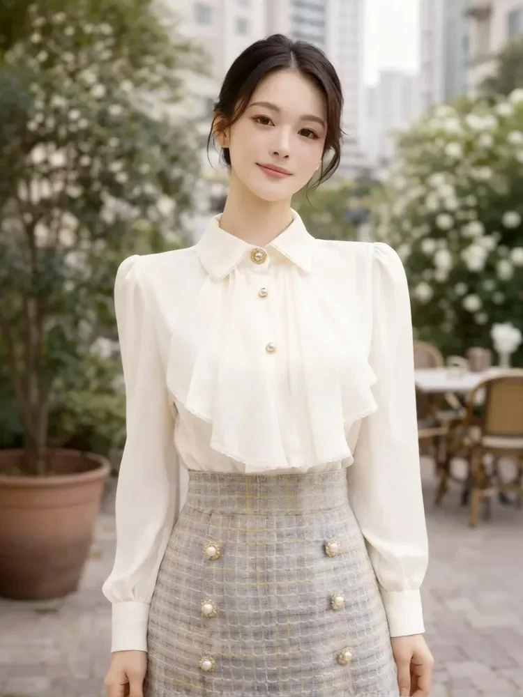 FADFAD Atasan kemeja wanita elegant dengan kerah menarik untuk wanita