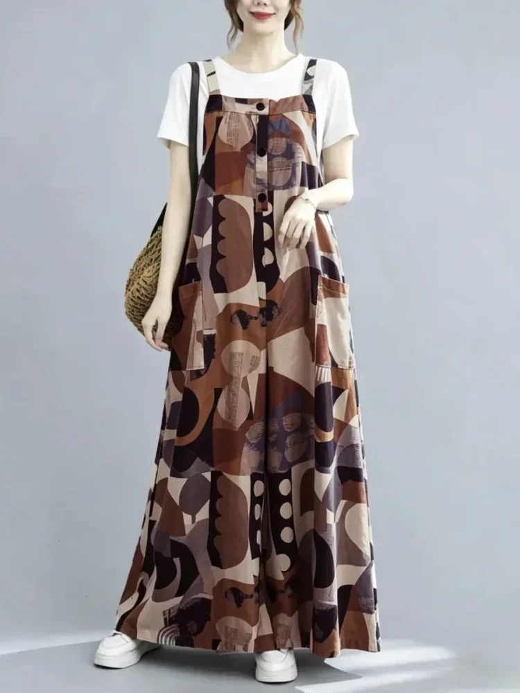 ASAYA Jumpsuit kotak-kotak longgar yang modis (tanpa rompi)