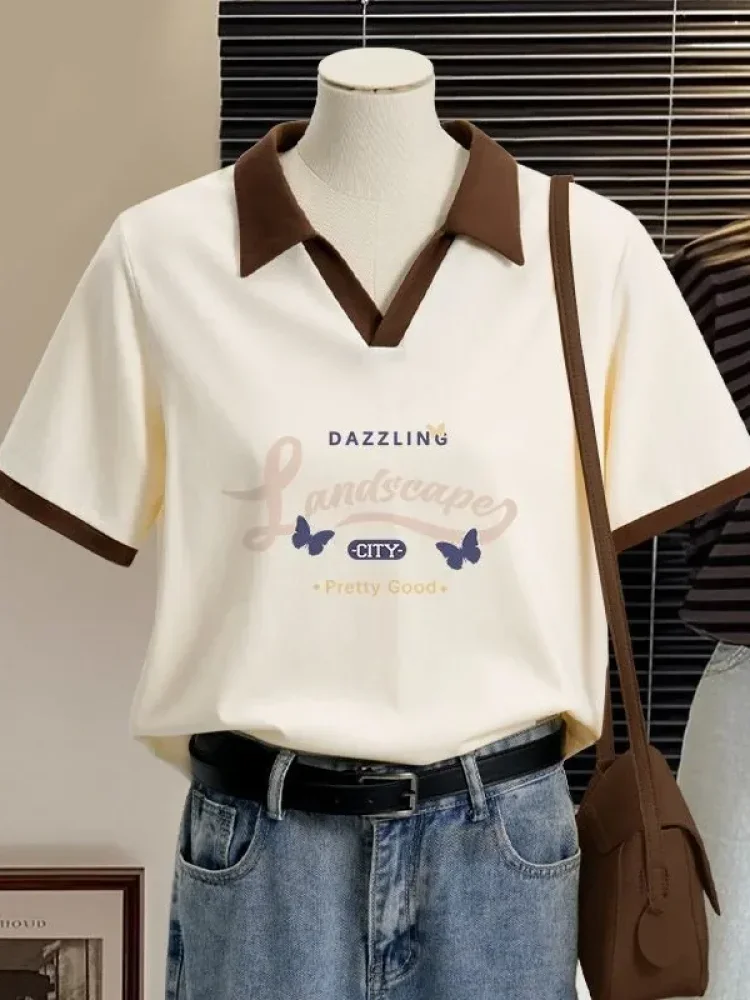ASAYA Desain lengan pendek kasual model v-neck gaya korea terbaru