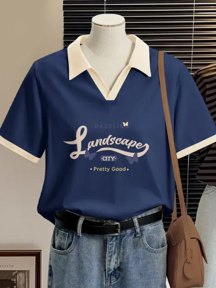 ASAYA Desain lengan pendek kasual model v-neck gaya korea terbaru