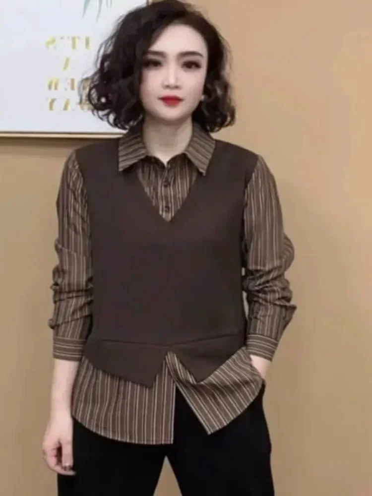 FADFAD Atasan office wanita lengan panjang dengan berlapis rompi bergaya kasual