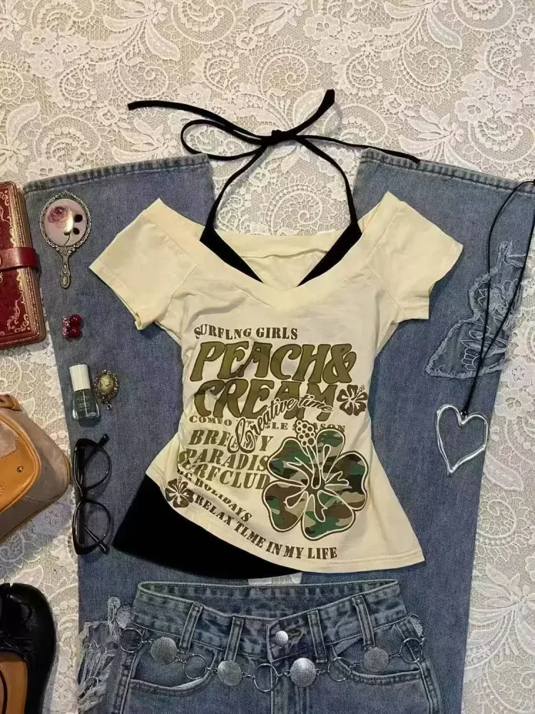 ASAYA Atasan blouse wanita lengan pendek dengan potongan modern trendi