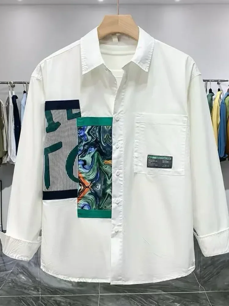 CHICMORE Atasan kemeja desain gambar bunga dengan lengan panjang modis stylish dan kerah polo untuk wanita