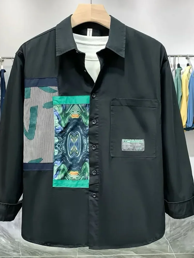 CHICMORE Atasan kemeja desain gambar bunga dengan lengan panjang modis stylish dan kerah polo untuk wanita