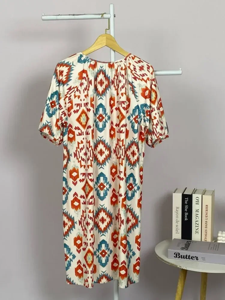 ASAYA Gaun tidur wanita lengan pendek dengan motif baru bergaya eksotis klasik