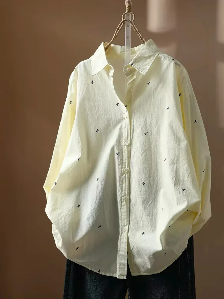 CHICMORE Atasan kemeja dengan lengan panjang motif pita dan kerah untuk wanita