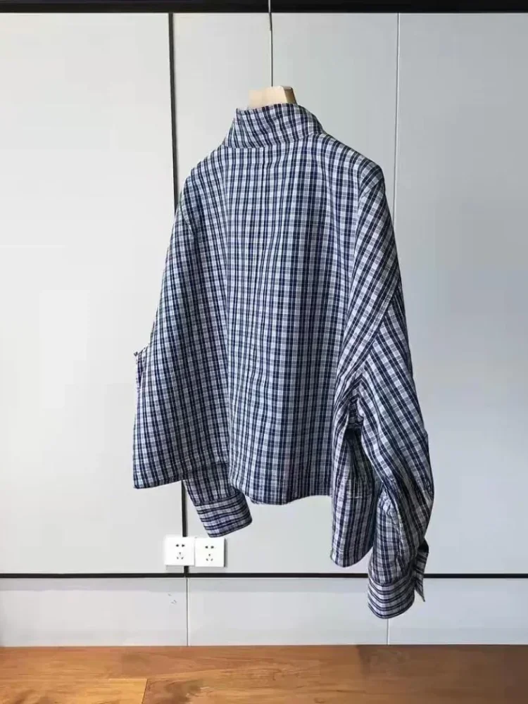 CHICMORE Atasan jaket motif kotak kotak lengan panjang gaya modis kekinian