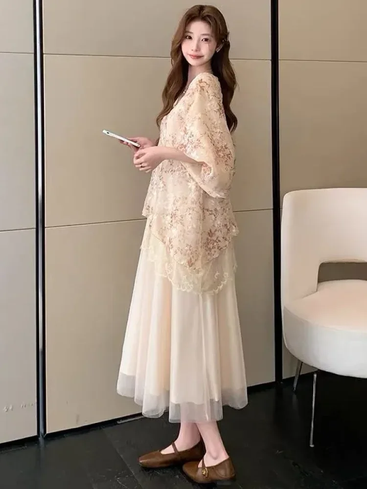 CHICMORE Setelan dua potong baju lengan tiga perempat dan rok tutu model baru