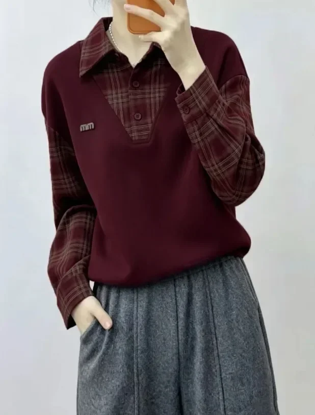 FADFAD Atasan wanita lengan panjangmodel dua potong palsu kasual