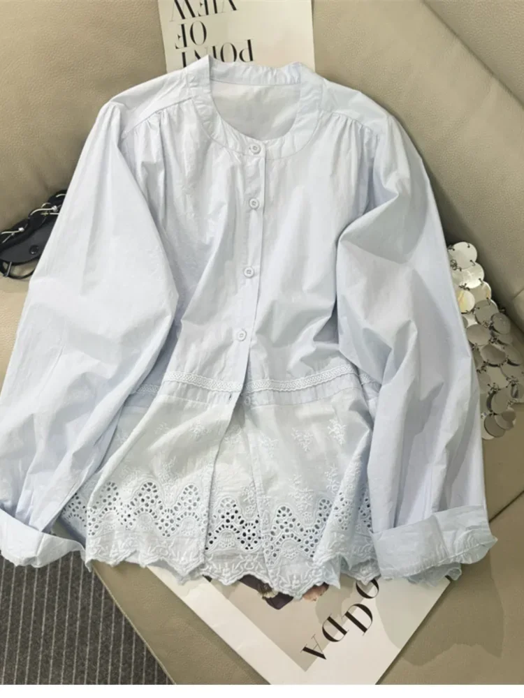 CHICMORE Blouse wanita gaya retro lengan panjang desain longgar