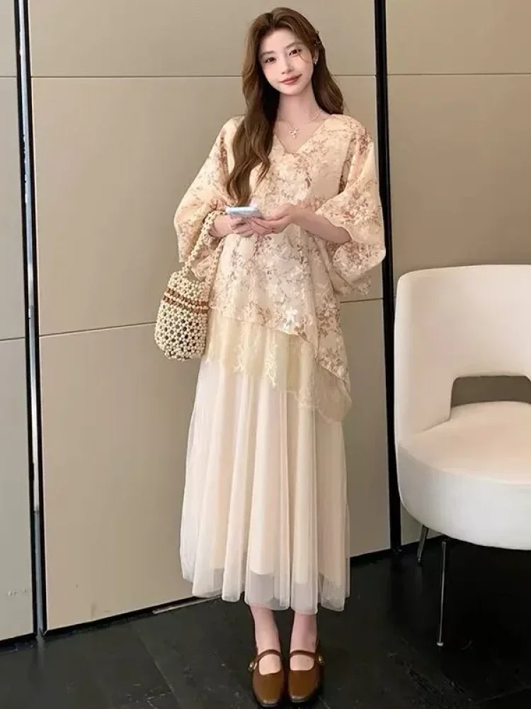 CHICMORE Setelan dua potong baju lengan tiga perempat dan rok tutu model baru