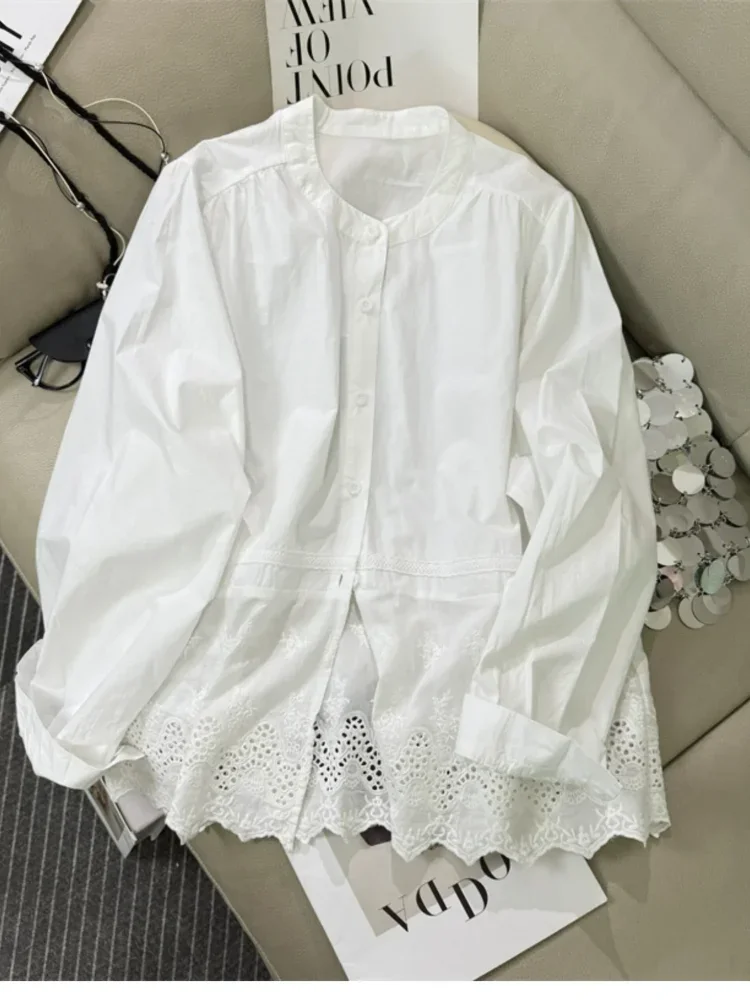 CHICMORE Blouse wanita gaya retro lengan panjang desain longgar
