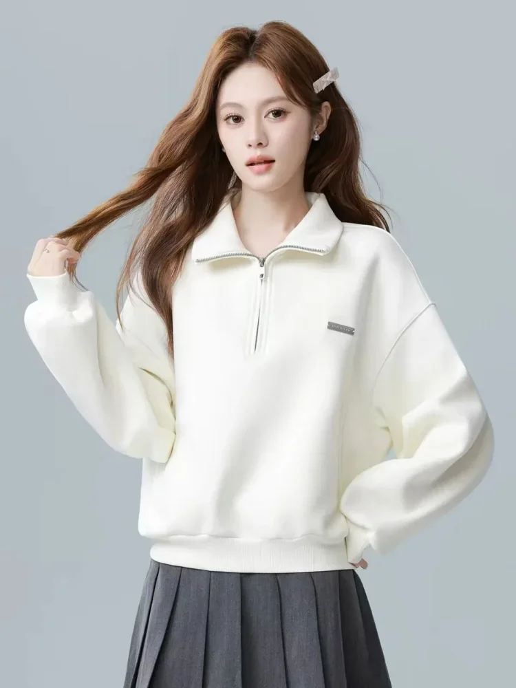 CHICMORE Atasa wanita blouse lengan panjang dengan zipper minimalis korean style