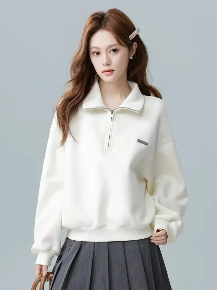 CHICMORE Atasa wanita blouse lengan panjang dengan zipper minimalis korean style