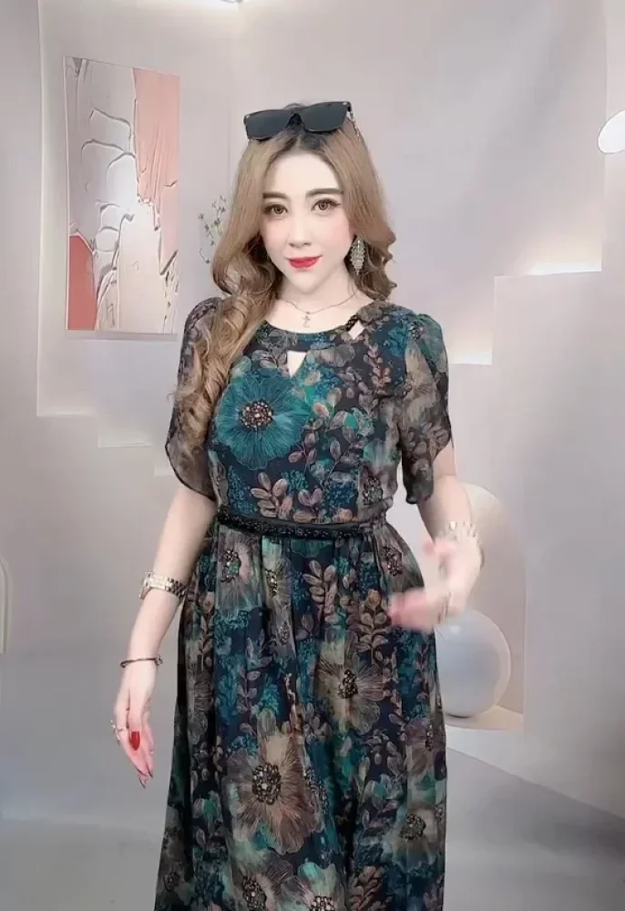 FADFAD Gaun motif cetak fashion kasual wanita gaya kausal