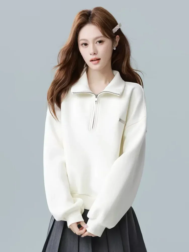 CHICMORE Atasa wanita blouse lengan panjang dengan zipper minimalis korean style