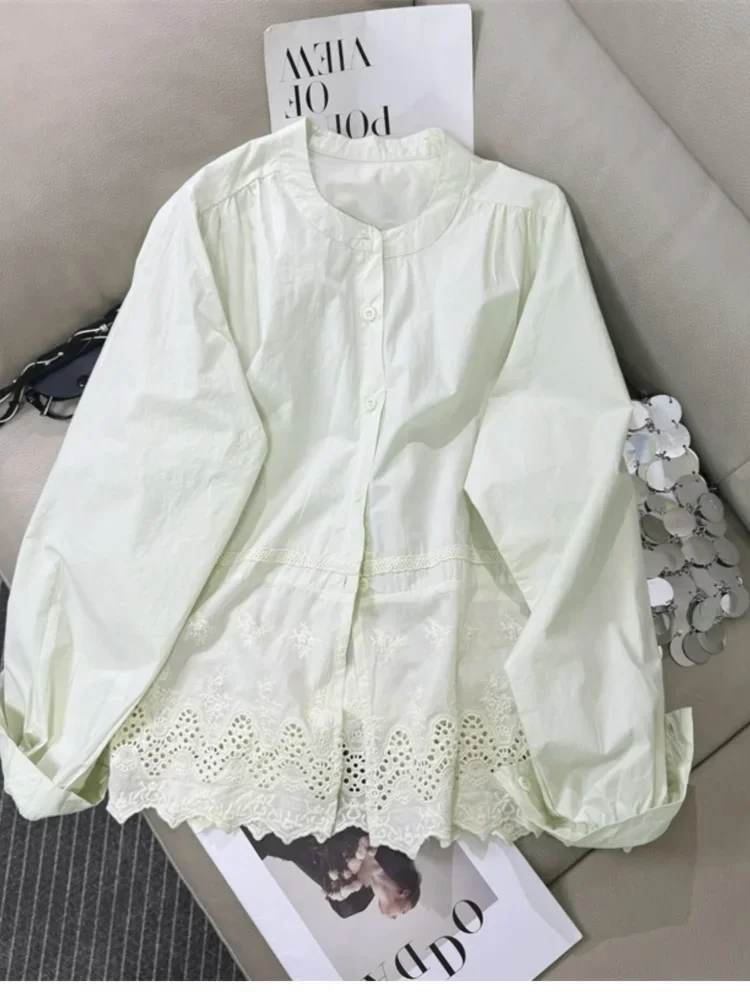 CHICMORE Blouse wanita gaya retro lengan panjang desain longgar