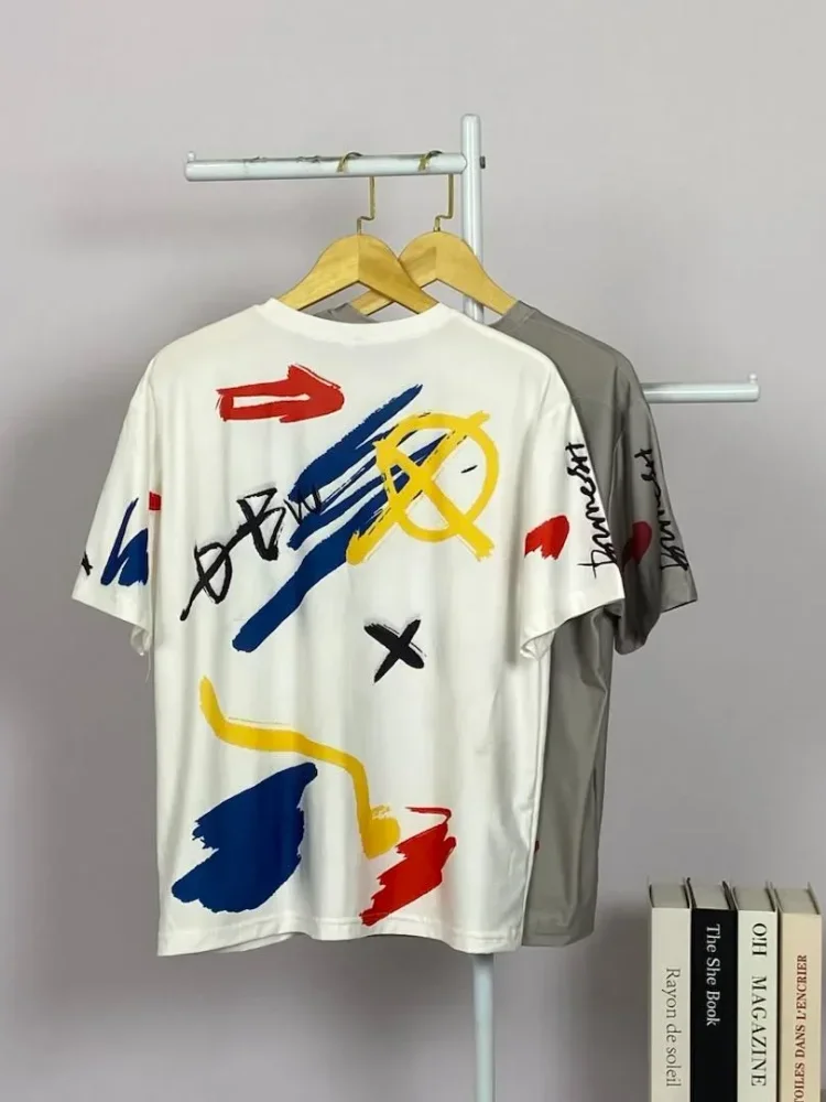 ASAYA Atasan t-shirt lengan pendek dengan kerah bulat bergaya kasual, lembut dan tipis dengan motif cetak