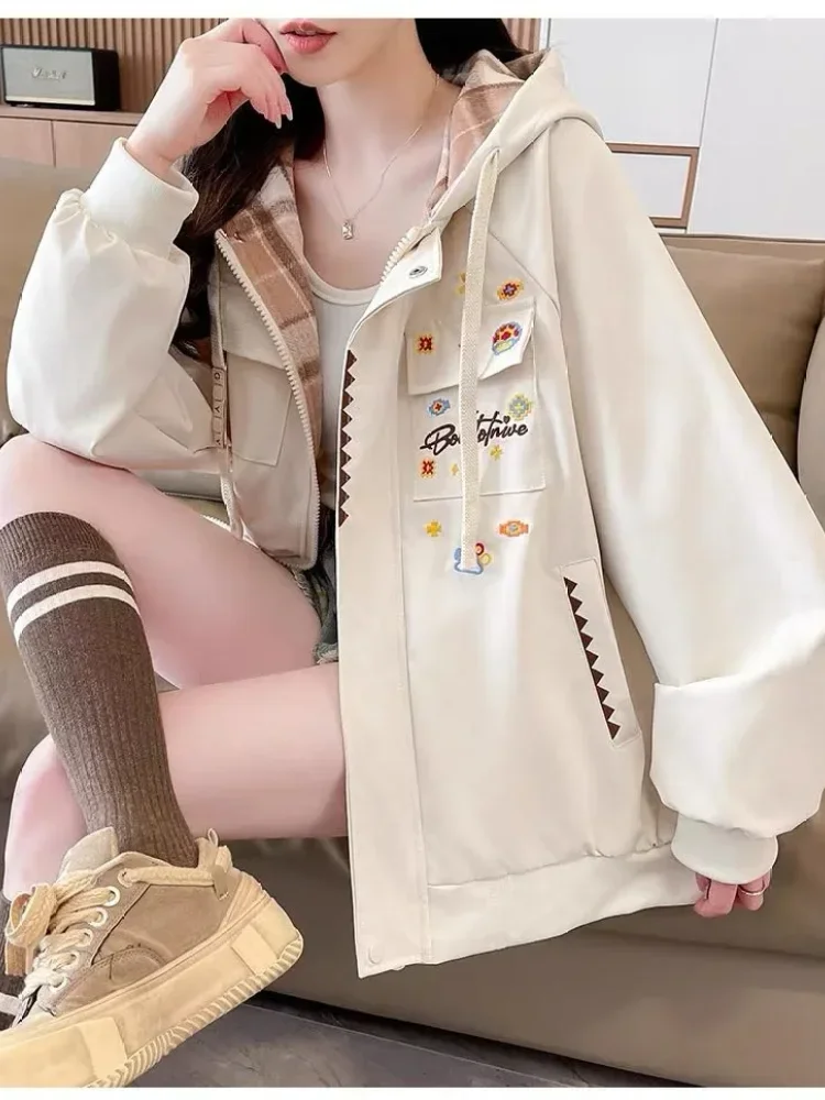 CHICMORE Jaket pakaian wanita lengan panjang kerah hooded mode baru gaya kekinian