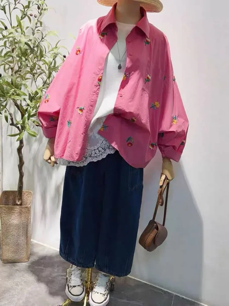 CHICMORE Atasan kemeja kerah polo lengan panjang warna baru gaya feminine