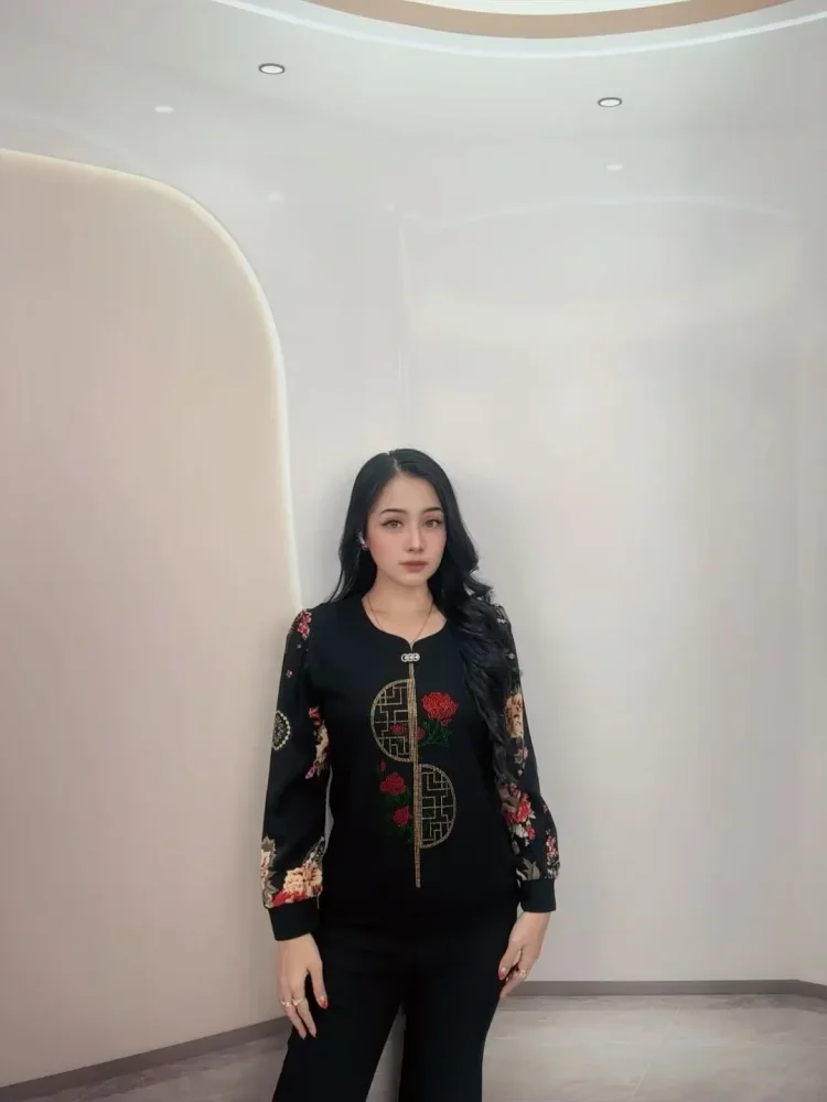 FADFAD Atasan blouse kerah bulat mode mandarin gaya retro baru