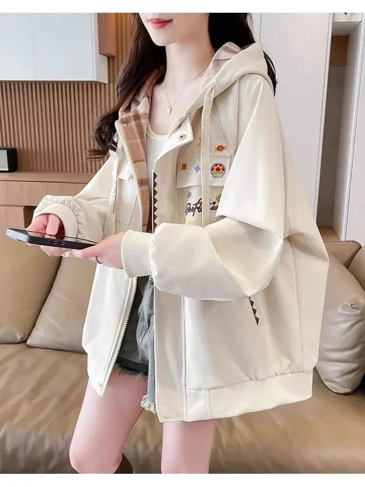 CHICMORE Jaket pakaian wanita lengan panjang kerah hooded mode baru gaya kekinian