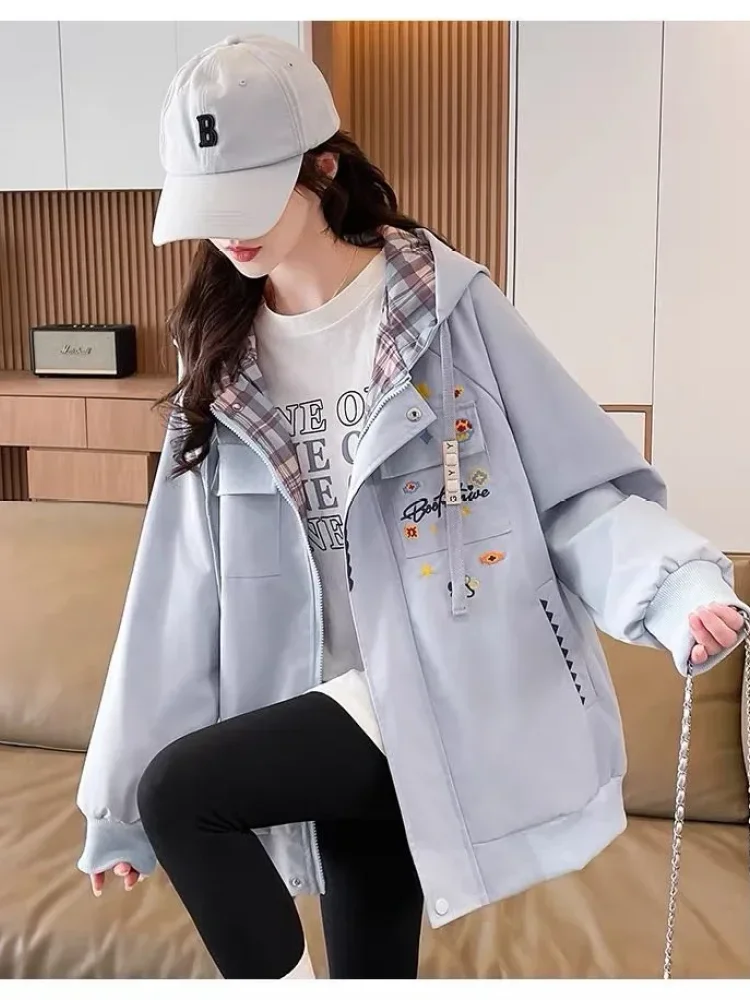 CHICMORE Jaket pakaian wanita lengan panjang kerah hooded mode baru gaya kekinian