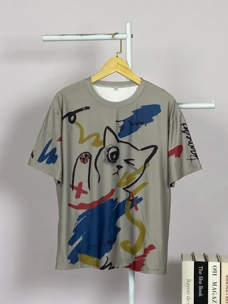 ASAYA Atasan t-shirt lengan pendek dengan kerah bulat bergaya kasual, lembut dan tipis dengan motif cetak