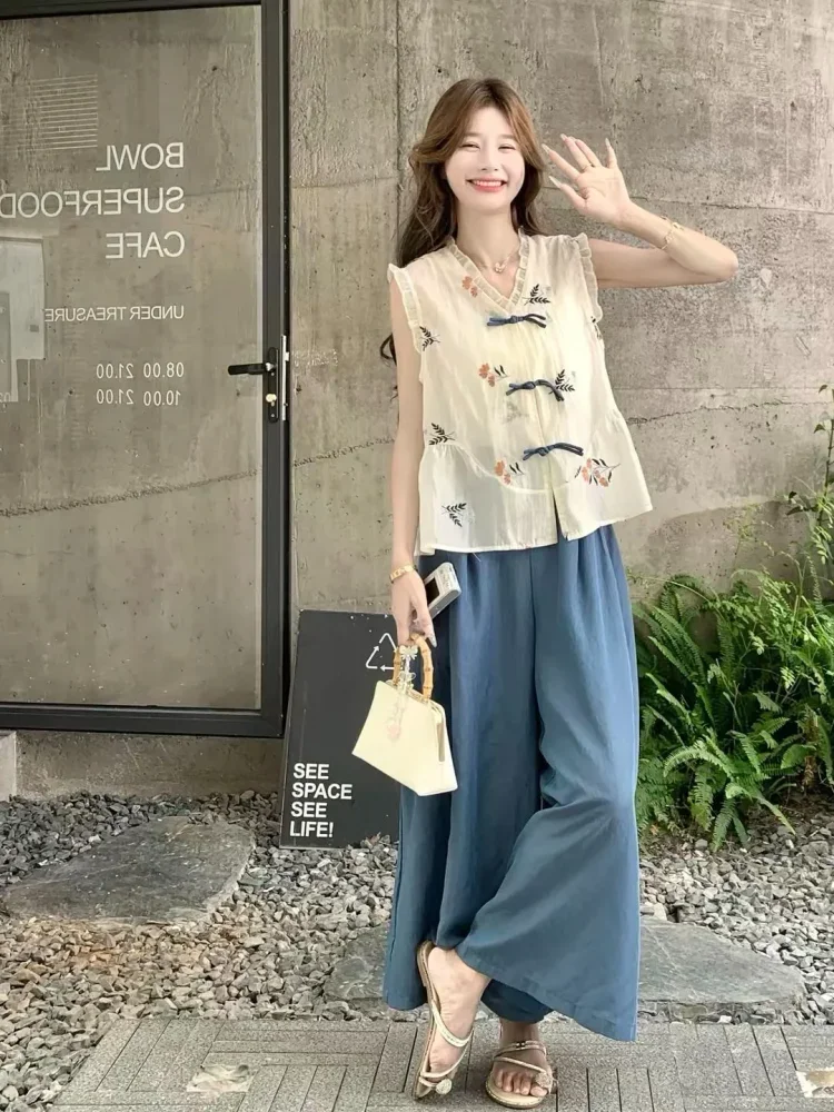 CHICMORE Setelan dua potong baju tanpa lengan dan celana panjang bergaya cantik
