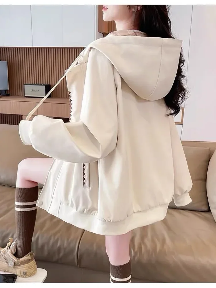 CHICMORE Jaket pakaian wanita lengan panjang kerah hooded mode baru gaya kekinian