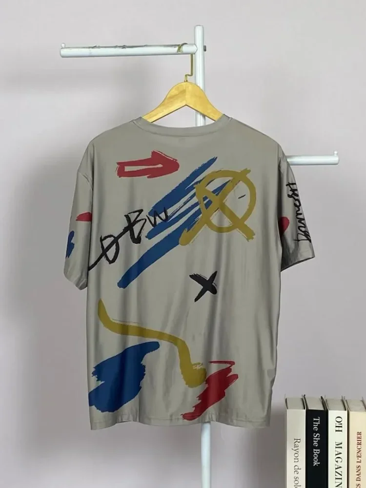 ASAYA Atasan t-shirt lengan pendek dengan kerah bulat bergaya kasual, lembut dan tipis dengan motif cetak