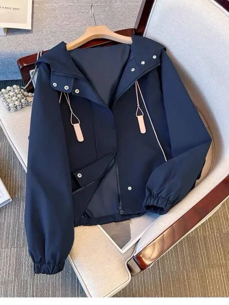CHICMORE Jaket pakaian wanita warna solid kerah polo bergaya kekinian korea