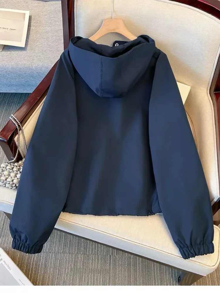 CHICMORE Jaket pakaian wanita warna solid kerah polo bergaya kekinian korea