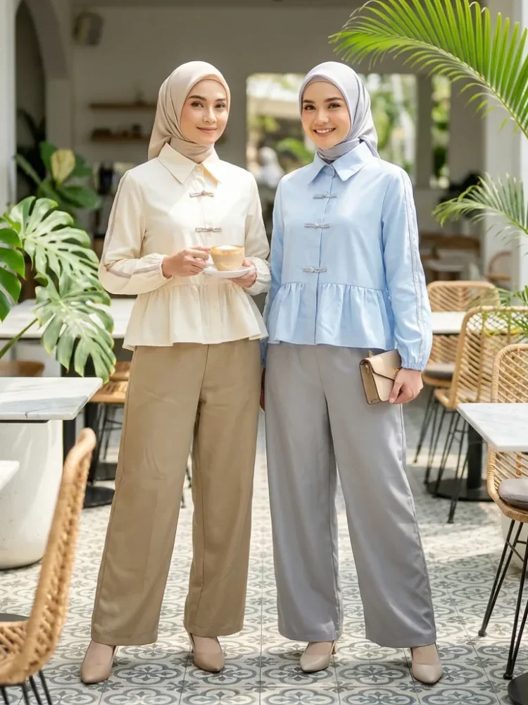 ASAYA Atasan blouse motif polkadot dengan gaya kasual untuk wanita