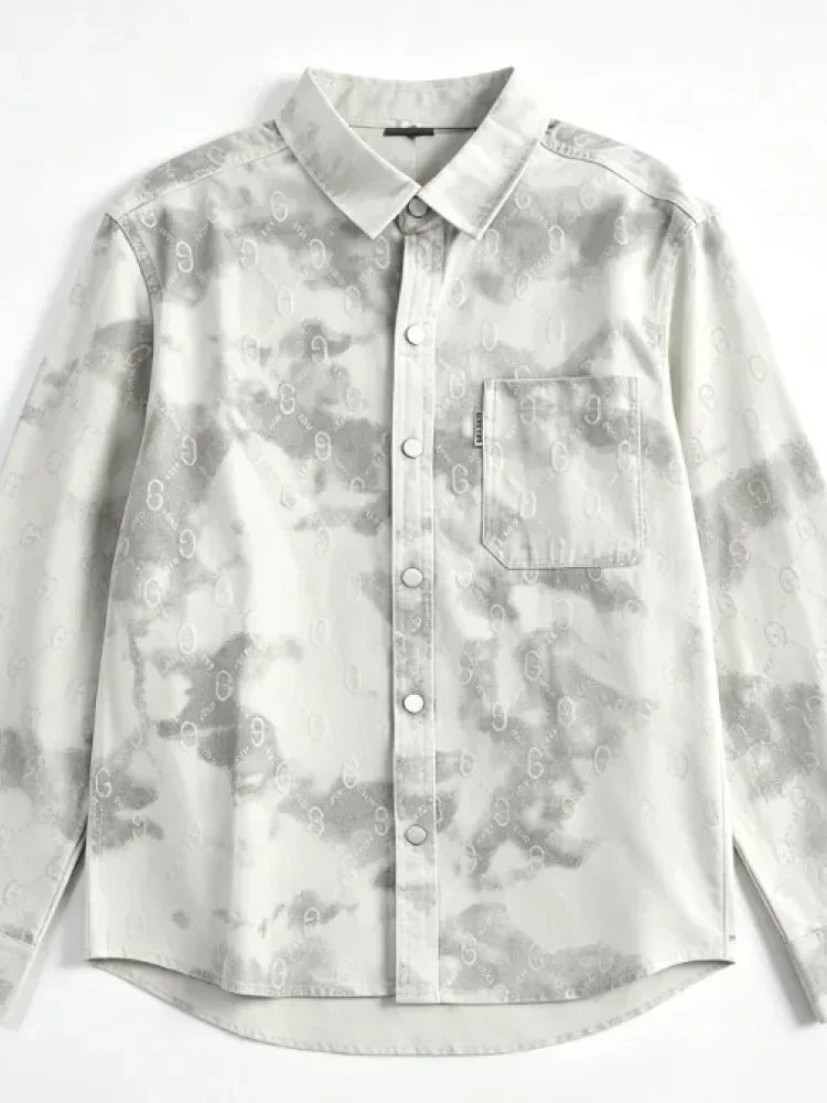 MODISH Atasan kemeja lengan panjang untuk pria tie dye print workwear
