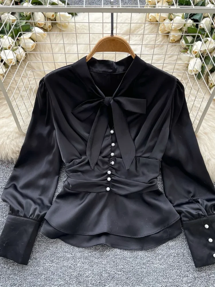 FADFAD Blus elegan dan mewah untuk wanita mewah kerah kupu-kupu