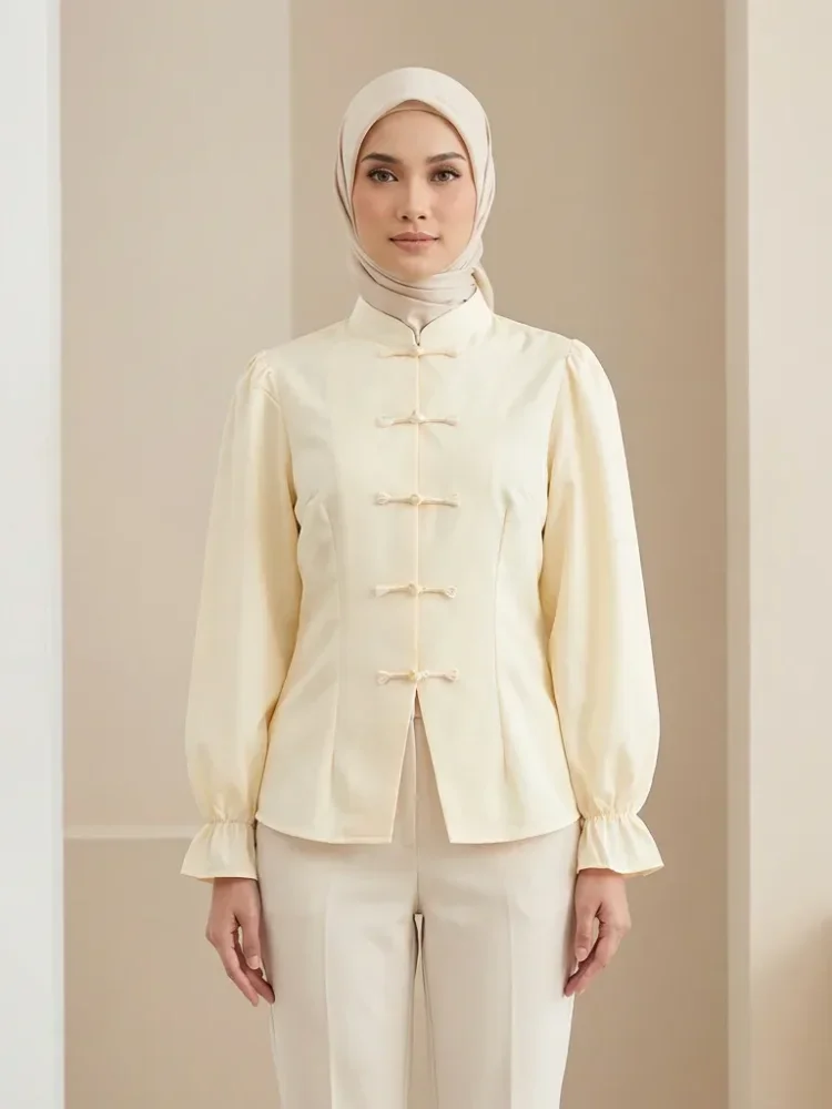 ASAYA Atasan wanita model lonceng, buatan tangan, gaya minimalis
