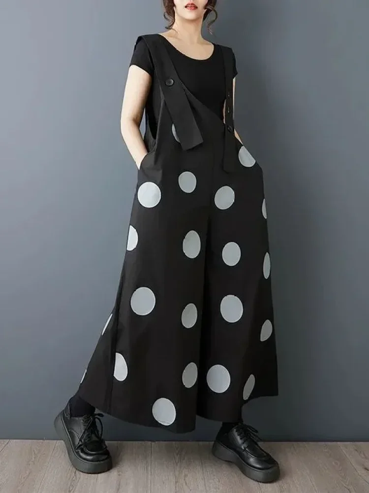 ASAYA Celana panjang kaki lebar motif polkadot bergaya kekinian untuk wanita