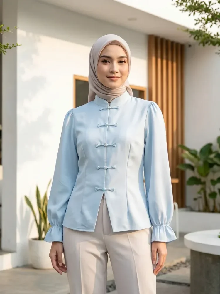 ASAYA Atasan wanita model lonceng, buatan tangan, gaya minimalis