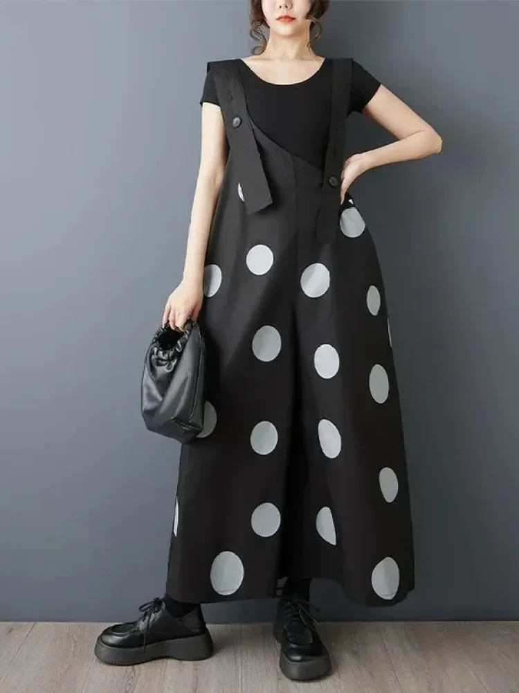 ASAYA Celana panjang kaki lebar motif polkadot bergaya kekinian untuk wanita